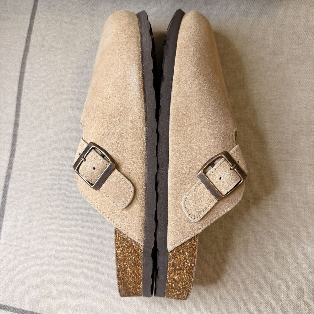 ODOLY Genuine Suede Clogs for Women Men Soft Cork Footbed Leather Mules Comfort